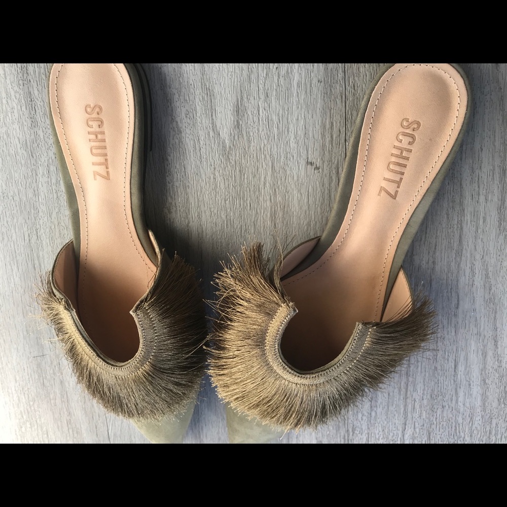 SCHUTZ Olive Fringe Pointed-Toe Slip-On Flats - Picture 4 of 5